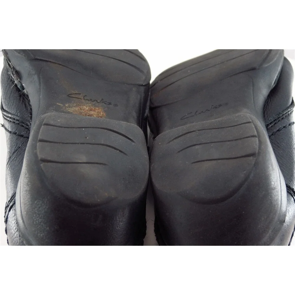 Clarks Women Sz 7.5 M Black‎ Slip-On Leather Shoes